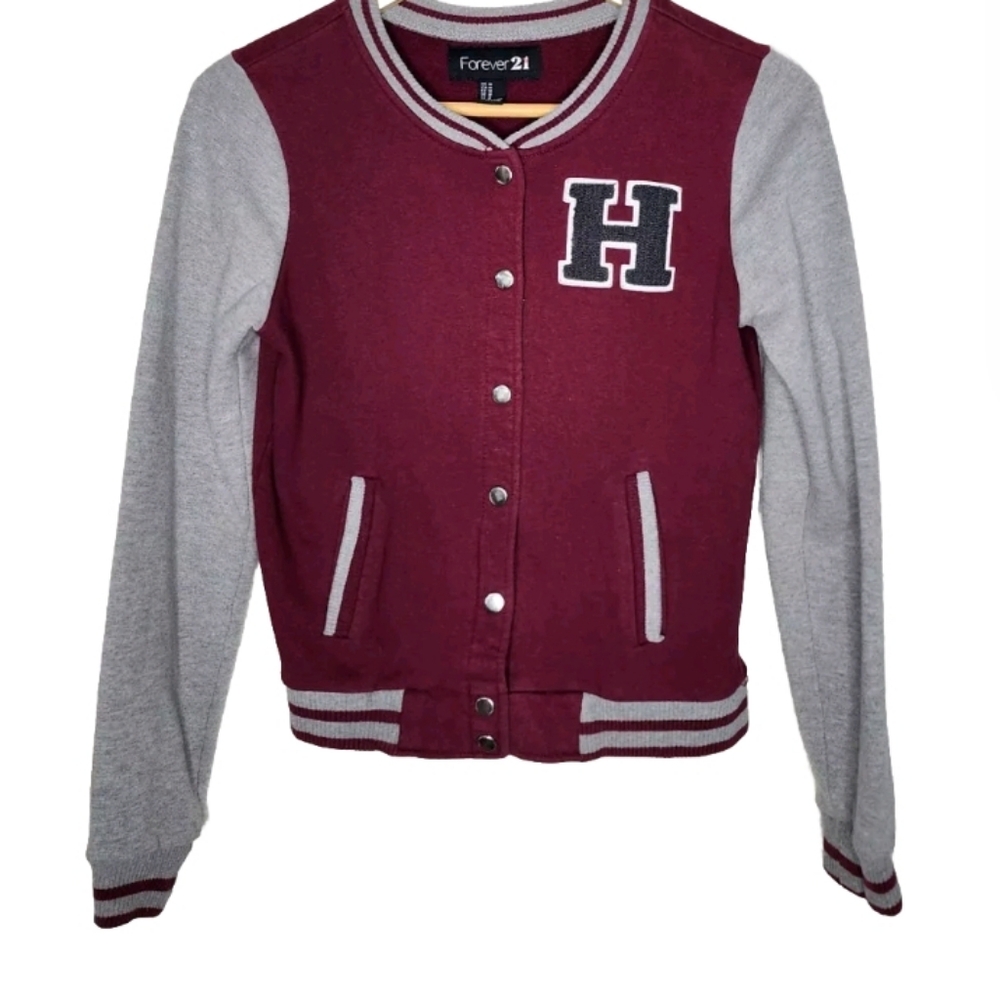 Forever 21 Maroon and Gray Varsity Jacket Size M